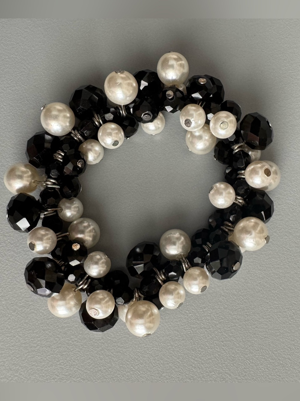 White House Black Market - Black and White Pearl Bead Stretch Bracelet